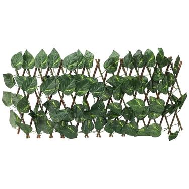 Imagem de Hedges artificiais Cerca Expandível Tela de privacidade UV Painel de hedge de madeira de salgueiro realista resistente a água UV para decoração de parede ao ar livre 200x28cm (Epipremnum aureum