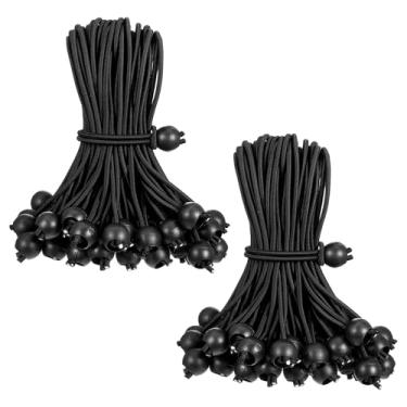 Imagem de 100 peças de tiras elásticas de 20 cm, cordão elástico preto com bolas, cordão elástico de alta resistência para lona, barraca de acampamento, abrigo, pano de sombra, carga, projetor, etc.
