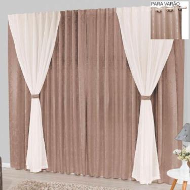 Imagem de Cortina Bhaly Jacquard E Voal 4,00 X 2,50 Para Varão - Bege - Top Chic