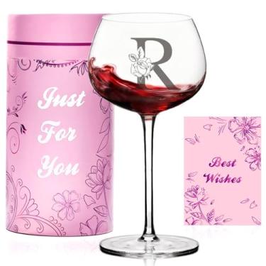 Imagem de Presentes de taça de vinho personalizados para mulheres, presente de monograma A-Z gravado personalizado para mulheres, aniversário, Natal, presentes de vinho exclusivos com caixa e cartão, para mãe