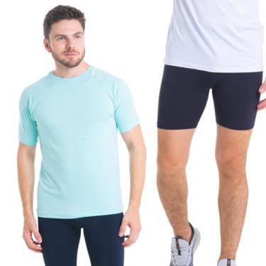 Imagem de Conjunto Camiseta Curta e Bermuda Térmica Segunda Pele Trygg Proteção UV50+ (GG, Verde Claro - Preta)