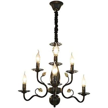 Imagem de País Francês Lustre Vela Ferro Forjado Pingente Luz Rústica Casa De Fazenda Lustre Lâmpada Industrial Vintage Luminária Pendurada Para Cozinha Ilha Sala De Jantar,Ouro Preto,12 Cabeça,Collector88