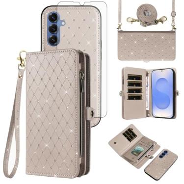 Imagem de Asuwish Capa de celular para Samsung Galaxy S25 Plus S25+ 5G carteira com zíper capa celular com protetor de tela alça transversal alça flip glitter compartimento para cartão S25Plus 25S + S 25 25+