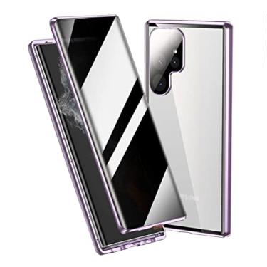 Imagem de SENLAN Capa para Galaxy S24 Ultra Anti-Peeping Magnetic Adsorção + Trava de Segurança Liga de Alumínio Protetor de Lente de Câmera [Sem Desbloqueio de Impressão Digital] Capa protetora 360, roxa