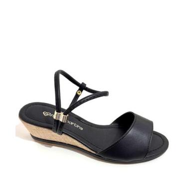 Imagem de Sandália Anabela Feminina Tiras Preto-82078 - Nara Martins, 37, Preto