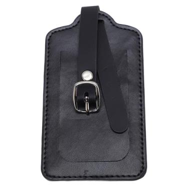 Imagem de Etiqueta de bagagem à prova de chuva em couro PU com design de bloqueio macio e elegante etiqueta de identificação de bagagem para viagens e viagens de negócios (Preta)