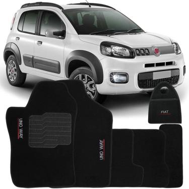 Imagem de Jogo Tapete Automotivo Carpete + Lixeira Fiat Uno Way 2011 à 2018 Soft Logo Bordado Preto 6 Peças