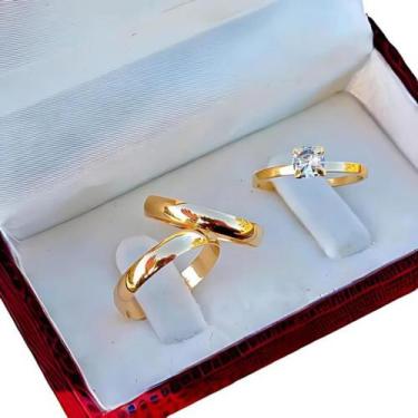 Imagem de Alianças de Ouro 18k Casamento 3mm 3g + Anel de Noivado - SHEJU JOIAS,