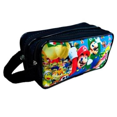 Imagem de Estojo Infantil Escolar Super Mario 2 Zíperes Compartimento Duplo Meni