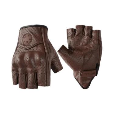 Imagem de Luvas De Motocicleta Unissex Em Couro De Cabra Sem Dedos Para Verão, L