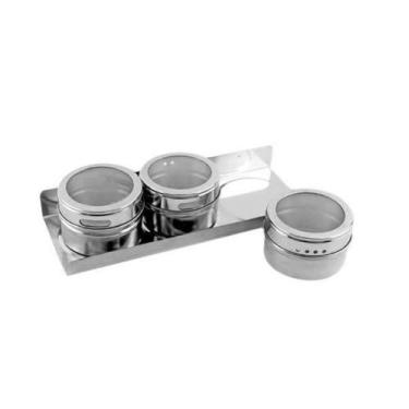 Imagem de Porta Condimentos Temperos 3 pçs Inox Magnético + base - Arthouse