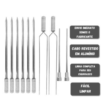 Imagem de Kit 10 espetos de inox 40cm espada duplo e coracao churrasco - INOX LA