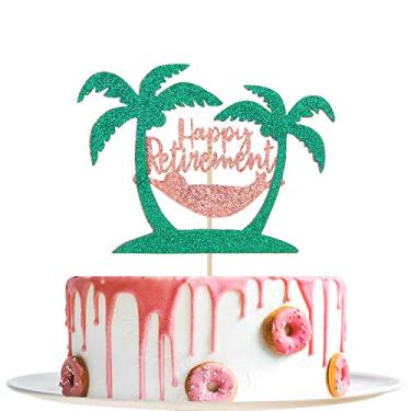 Imagem de Topo de bolo feliz aposentadoria com glitter ouro rosa, decoração oficial de bolo aposentado, artigos de decoração de festa de aposentadoria
