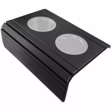 Imagem de Esteira Bandeja Para Braço Sofá Preto Porta Copo Alumínio