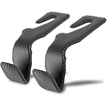 Imagem de Ganchos de encosto de cabeça para assento de carro de couro preto superior, ganchos para assento automático, acessórios internos para bolsas, casacos, guarda-chuvas, bolsas de compras, pacote com 2