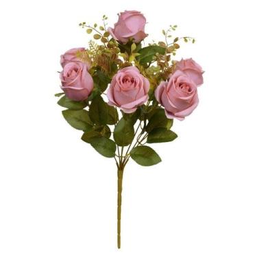 Imagem de BUQUE DE FLORES ROSA BOTAO X10 ROSA ANTIGO OUTONO 50cm - Flor Arte
