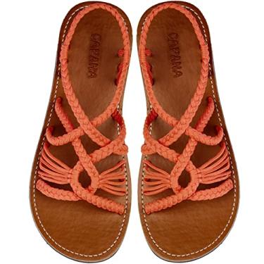 Imagem de Capana Sandálias rasteiras femininas de tecido - Trançado com tiras, sandálias de praia para mulheres verão elegante, sandálias boêmia de corda, sapatos femininos casuais de primavera, sapatilhas Boho