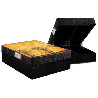 Imagem de Cama Box Baú Queen: Colchão Ortopédico D Angelis Anjos D28 / AG65 Pantanal Black + Base...