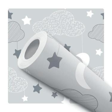 Imagem de Papel De Parede Adesivo Lavável Bebê Infantil Nuvem Estrelas Lua  - Si