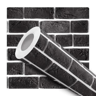 Imagem de Papel de Parede Adesivo Tijolinho Preto Branco Moderno Quarto Sala de 