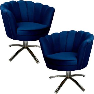 Imagem de Kit Duas Poltronas Giratórias Pétala em Sued Premium Azul Marinho - Su