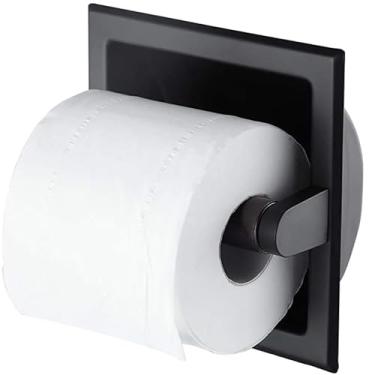 Imagem de Suporte de papel higiênico embutido KWQKEM preto na parede, suporte de papel higiênico, aço inoxidável, metal, banheiro, cabide para armazenamento no armário para espaços pequenos, design durável e