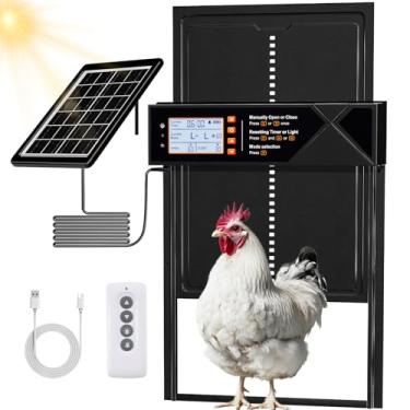 Imagem de Porta automática de galinheiro alimentada por energia solar, mistura automática extra grande de 4 modos com temporizador e sensor de luz, carregamento USB-c, antiaperto e alerta, controle remoto, tela