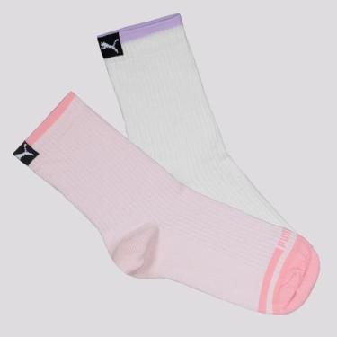 Imagem de Kit Meia Puma Cano Médio 2 Pares Feminina Branca e Rosa, 34-39