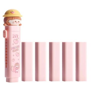 Imagem de Pacote com 5 + 1 conjunto de borrachas de borracha para crianças, estudantes, material escolar (pêssego rosa)