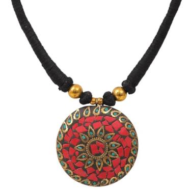 Imagem de Colar com pingente vermelho tribal cigano feito à mão para mulheres, Medium, Metal, Sem Pedra Preciosa