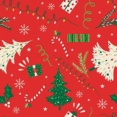 Imagem de Papel De Parede 10m Adesivo Lavável Árvores Natal Vermelho