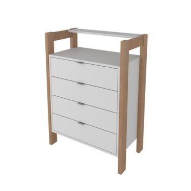 Imagem de Armário Gaveteiro 4 Gavetas 65x90,05x35,5 cm Amêndoa/Branco - Tecnomob