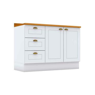 Imagem de Balcão de Cozinha p/ Pia c/ Tampo Americana c/ 2 Portas e 3 Gavetas 120cm Branco - Henn