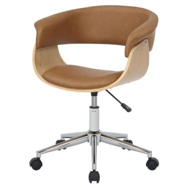 Imagem de Cadeira Giratória Turim Nicole Fratini Madeira Multilaminada Revestida PU Caramelo Base Rodízio