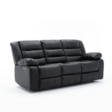 Imagem de Sofá Reclinável Elétrica Sala de Cinema Hollywood 3 Lugares com Massagem Aquecimento Entrada USB/USB-C PU Preto G94 - Gran Belo