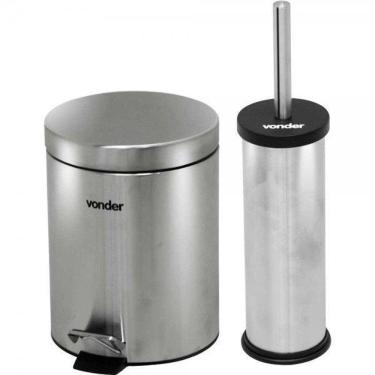 Imagem de Lixeira Redonda 5 Litros Inox Cinza Escova Sanitária Vonder