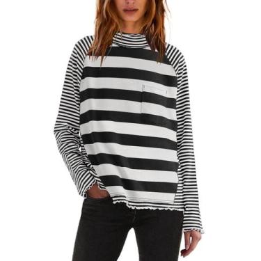 Imagem de Camisa feminina Panadila com gola alta listrada colorida S