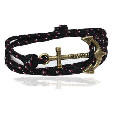 Imagem de Pulseira de couro artesanal Anchor preta+vermelha para adulto - Omkars