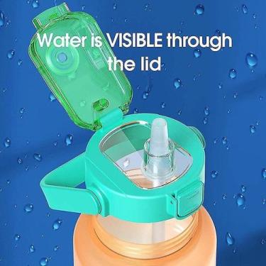 Imagem de Garrafa de água de meio galão com marcador de tempo e palha 64 oz bPA 