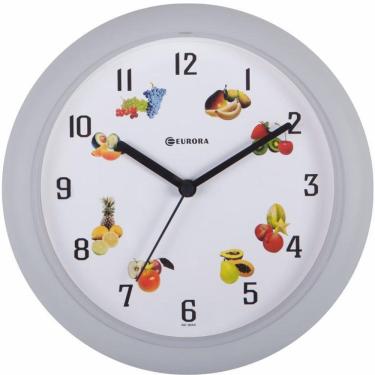 Imagem de Relógio De Parede Eurora Frutas Cinza Com Mostrador Branco