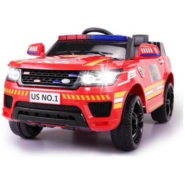 Imagem de Carro Elétrico Bombeiro 12V Recarregável para Crianças 2 Assentos até 29 kg, Idade Recomendada 3, TOBBI, Vermelho