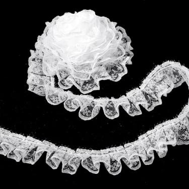 Imagem de Grevosea Acabamento de renda branca, 10 m x 2,5 cm, fita de renda com borda plissada, para costura, artesanato, casamento, vestido de noiva, enfeites de Natal com apliques de decoração