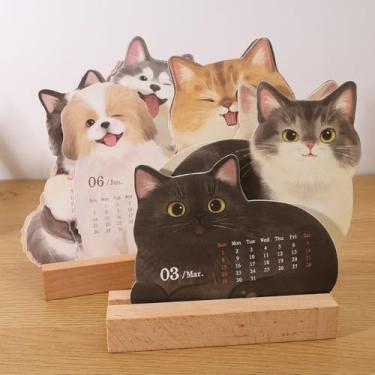 Imagem de Calendário de mesa de desenho animado de gato e cachorro 2026 para uso diário, mês, anual, decorações de mesa, delicados, calendários de mesa, escritório em casa (gato)