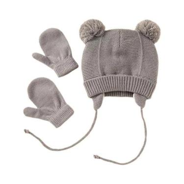 Imagem de Conjunto De Luvas E Gorro De Tricô Para Bebê, Cor Sólida, Outono Inver