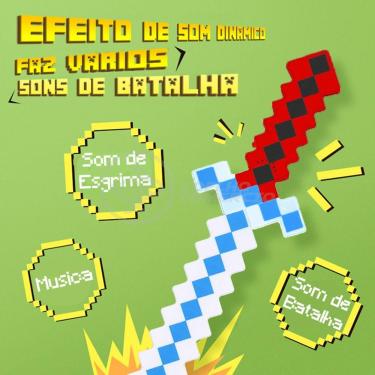 Imagem de Kit Brinquedo Espada Pixel Minecraft 58cm C/Som Luz+3 Pilhas