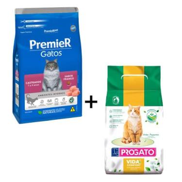 Imagem de Ração Premier Gatos Castrados 7 a 11 Anos Frango 7,5kg + Areia Biodegr