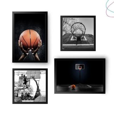 Imagem de Kit com 4 Quadros Decorativos Basquete Esporte - Creative Cat, Preto