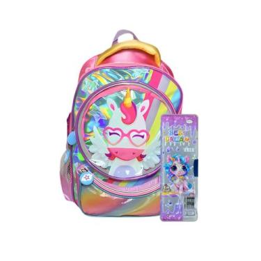 Imagem de Mochila Escolar de Costas Unicórnio + Estojo Multifunções - Mormino, R