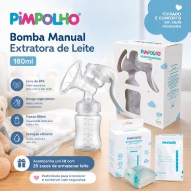 Imagem de Kit Bomba Manual Extratora Pimpolho 180ml + Sacos Para Armazenar Leite