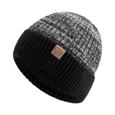 Imagem de Gorro De Inverno Unissex Forrado Com Pelúcia, Quente, Bicolor, Tricota